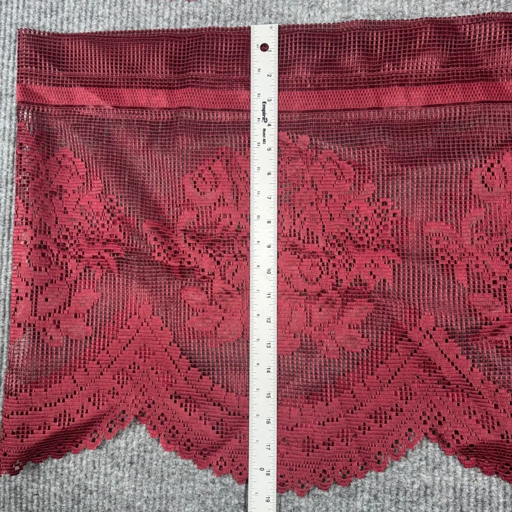 VTG 3 Burgundy Floral Lace Window Valances Scalloped Victorian Cottagecore 58x17